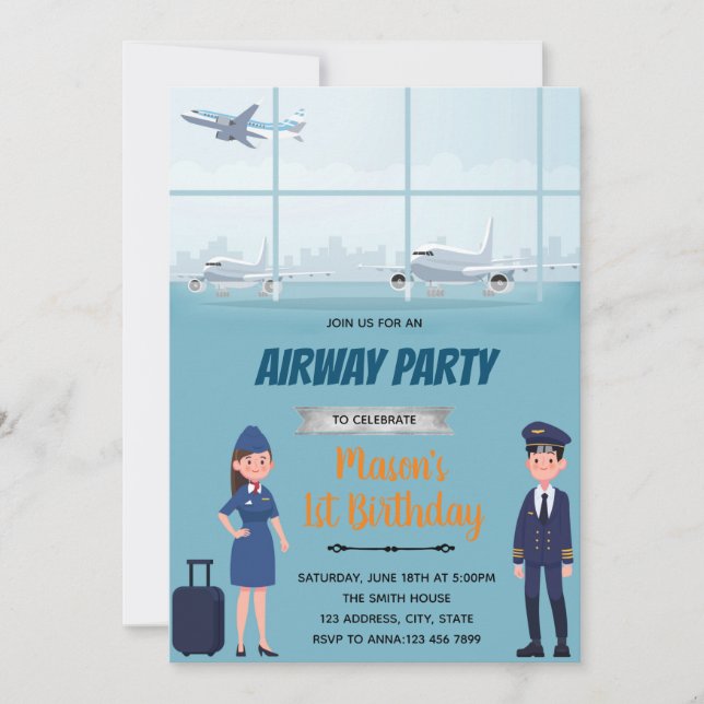 invitación de cumpleaños con tema de avión de Aiwa (Anverso)