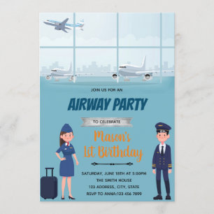 invitación de cumpleaños con tema de avión de Aiwa