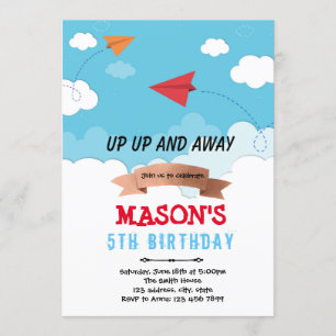 Invitación de cumpleaños con tema de avión de pape