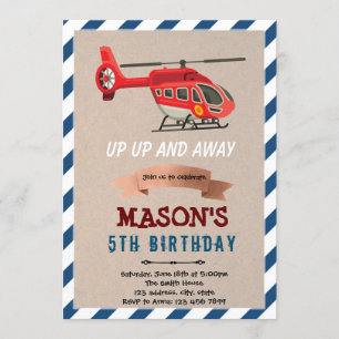 Invitación de cumpleaños con tema de avión helicóp
