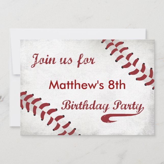 Invitación de cumpleaños con tema de béisbol (Anverso)