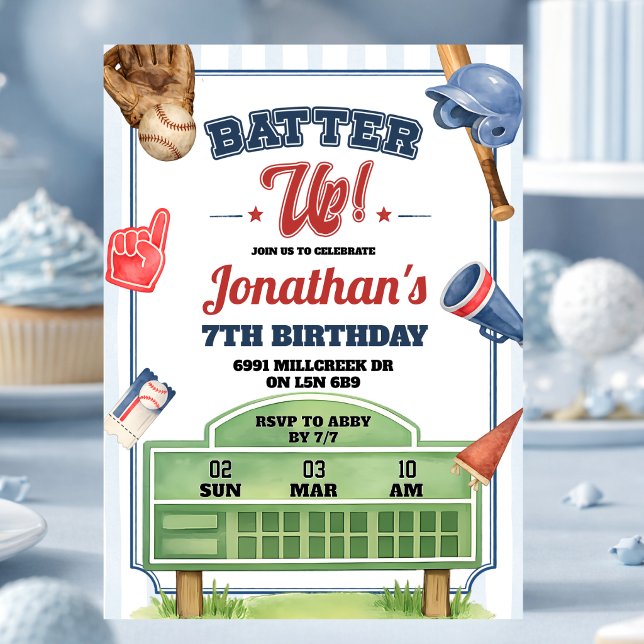Invitación de cumpleaños con tema de béisbol Batte (Subido por el creador)