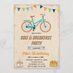 Invitación de cumpleaños con tema de bicicleta y d