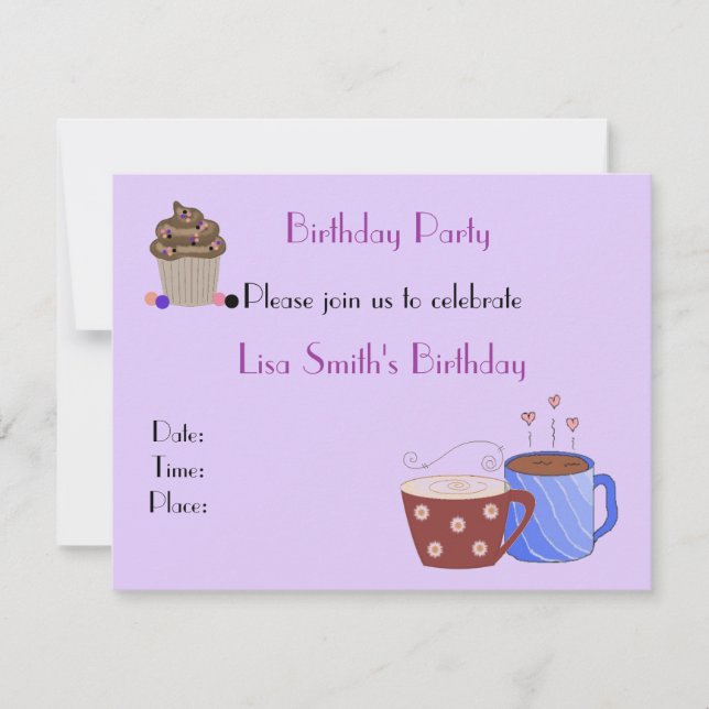 Invitación de cumpleaños con tema de café (Anverso)