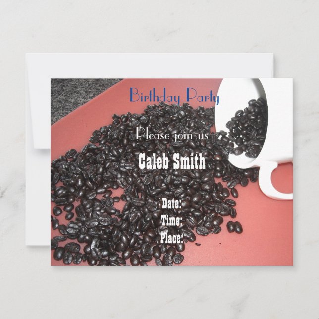 Invitación de cumpleaños con tema de café (Anverso)