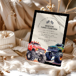 Invitación de cumpleaños con tema de camiones mons