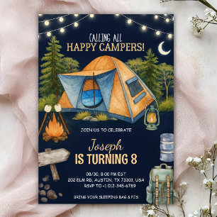Invitación de cumpleaños con tema de camping