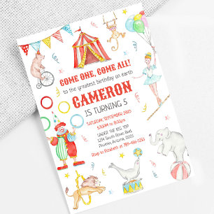 Invitación de cumpleaños con tema de circo de carn
