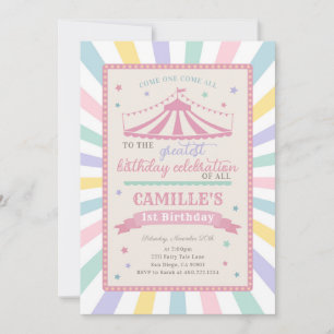 Invitación de cumpleaños con tema de circo de niña