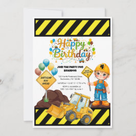 Invitación de Cumpleaños con Tema de Construcción