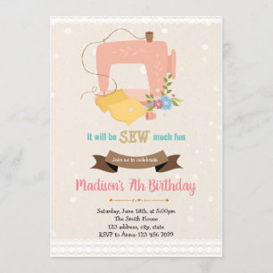 Invitación de cumpleaños con tema de costura vinta