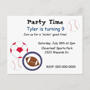 Invitación de cumpleaños con tema de deportes