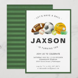 Invitación de cumpleaños con tema de deportes