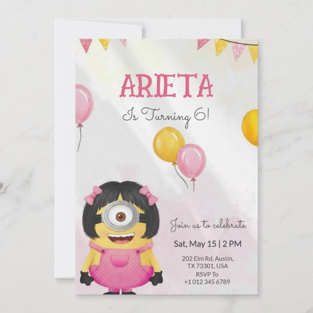 Invitación de cumpleaños con tema de dibujos anima (Anverso)