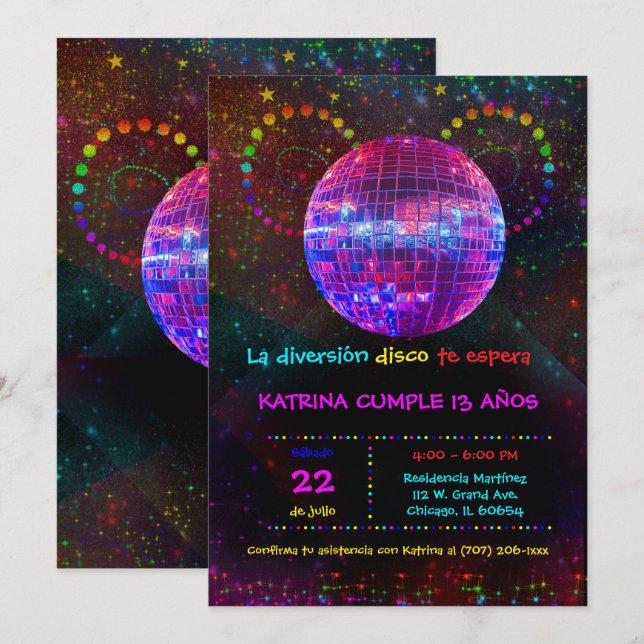 Invitación de Cumpleaños con Tema de Disco para Ni (Anverso / Reverso)