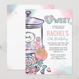 Invitación de cumpleaños con tema de dulces para c