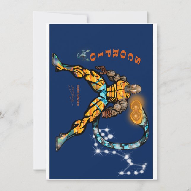 Invitación de cumpleaños con tema de Escorpio. (Anverso)
