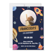 Invitación de cumpleaños con tema de espacio azul