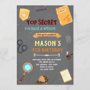 Invitación de cumpleaños con tema de espías