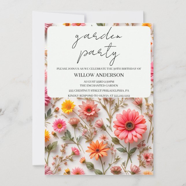 Invitación de cumpleaños con tema de fiesta en el  (Anverso)