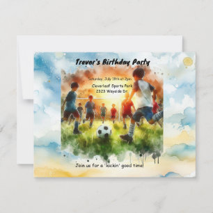 Invitación de cumpleaños con tema de fútbol acuare