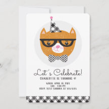 Invitación de cumpleaños con tema de gato
