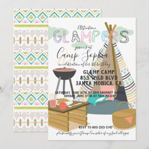 Invitación de cumpleaños con tema de Glamping