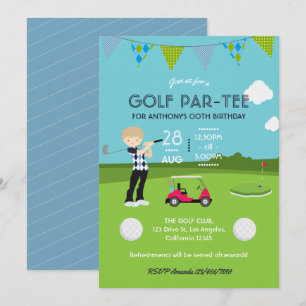 Invitación de cumpleaños con tema de golf para niñ