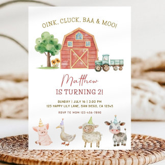 Invitación de Cumpleaños con Tema de Granja, Niño 