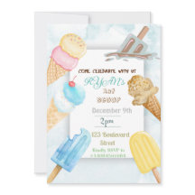 Invitación de cumpleaños con tema de helado de 1ra