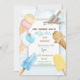 Invitación de cumpleaños con tema de helado de 1ra