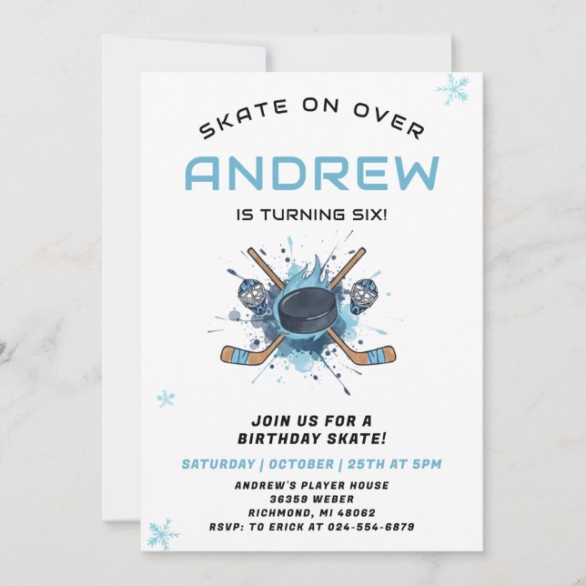 Invitación de cumpleaños con tema de hockey person (Anverso)