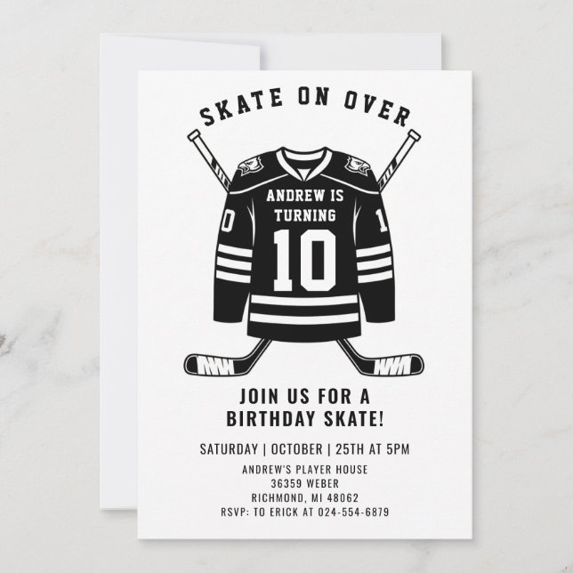 Invitación de cumpleaños con tema de hockey person (Anverso)