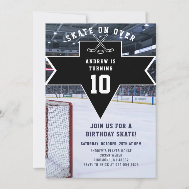 Invitación de cumpleaños con tema de hockey person (Anverso)