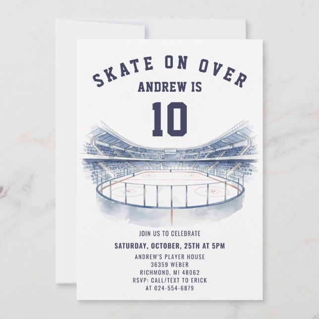 Invitación de cumpleaños con tema de hockey person (Anverso)