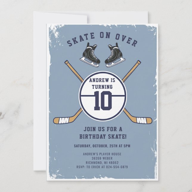 Invitación de cumpleaños con tema de hockey person (Anverso)