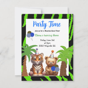 Invitación de cumpleaños con tema de jungla de Tig