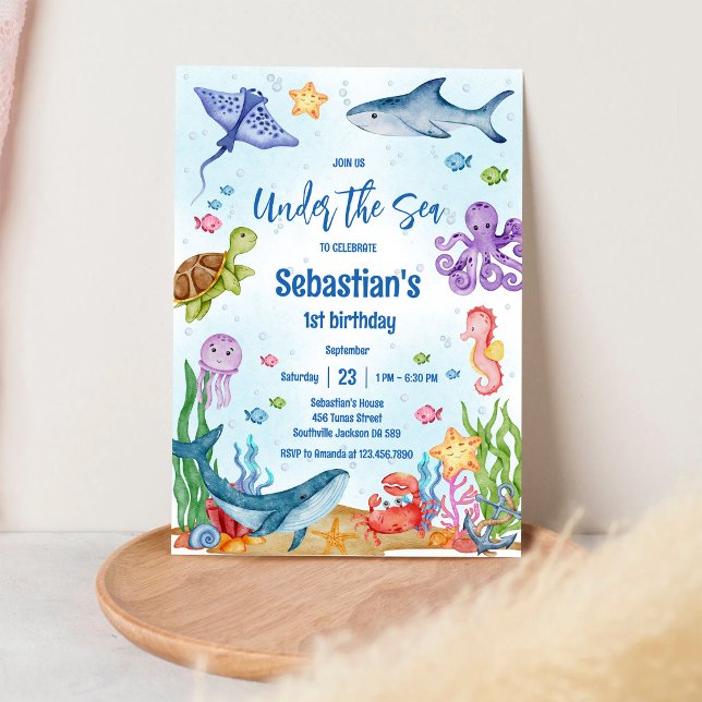 Invitación de cumpleaños con tema de océano bajo e (Subido por el creador)