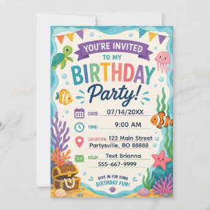 Invitación de cumpleaños con tema de océano Bajo e