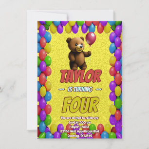 Invitación de cumpleaños con tema de osito de pelu