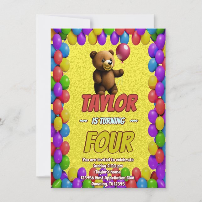 Invitación de cumpleaños con tema de osito de pelu (Anverso)