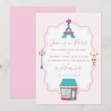 Invitación de cumpleaños con tema de París rosa pa