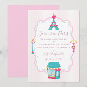 Invitación de cumpleaños con tema de París rosa pa