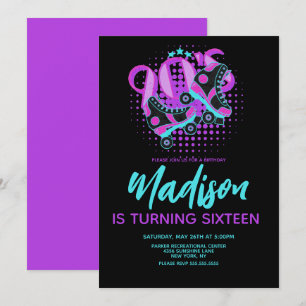 Invitación de cumpleaños con tema de patines de ru