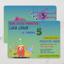 Invitación de cumpleaños con tema de pequeño monst