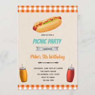 invitación de cumpleaños con tema de picnic de hot