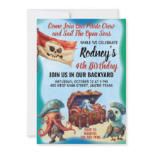 Invitación de cumpleaños con tema de pirata lindo