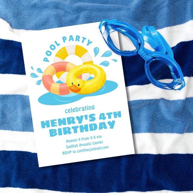 Invitación de cumpleaños con tema de piscina flota (Subido por el creador)