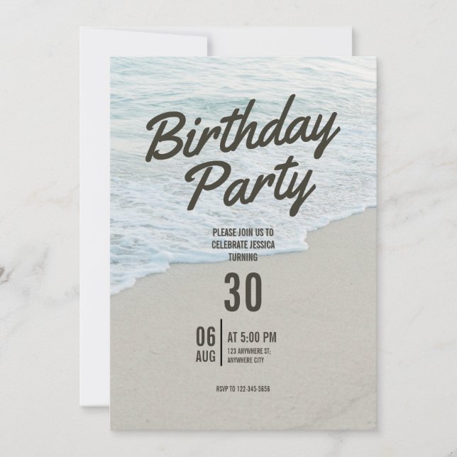 Invitación de cumpleaños con tema de playa (Anverso)