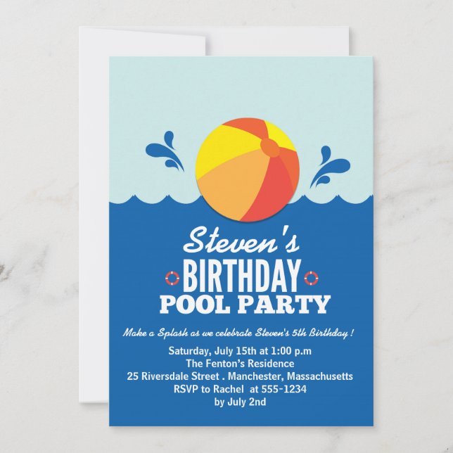 Invitación de cumpleaños con tema de playa - Balón (Anverso)